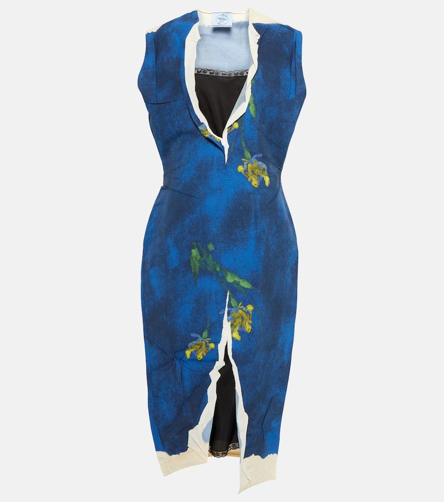 prada printed technical midi dress