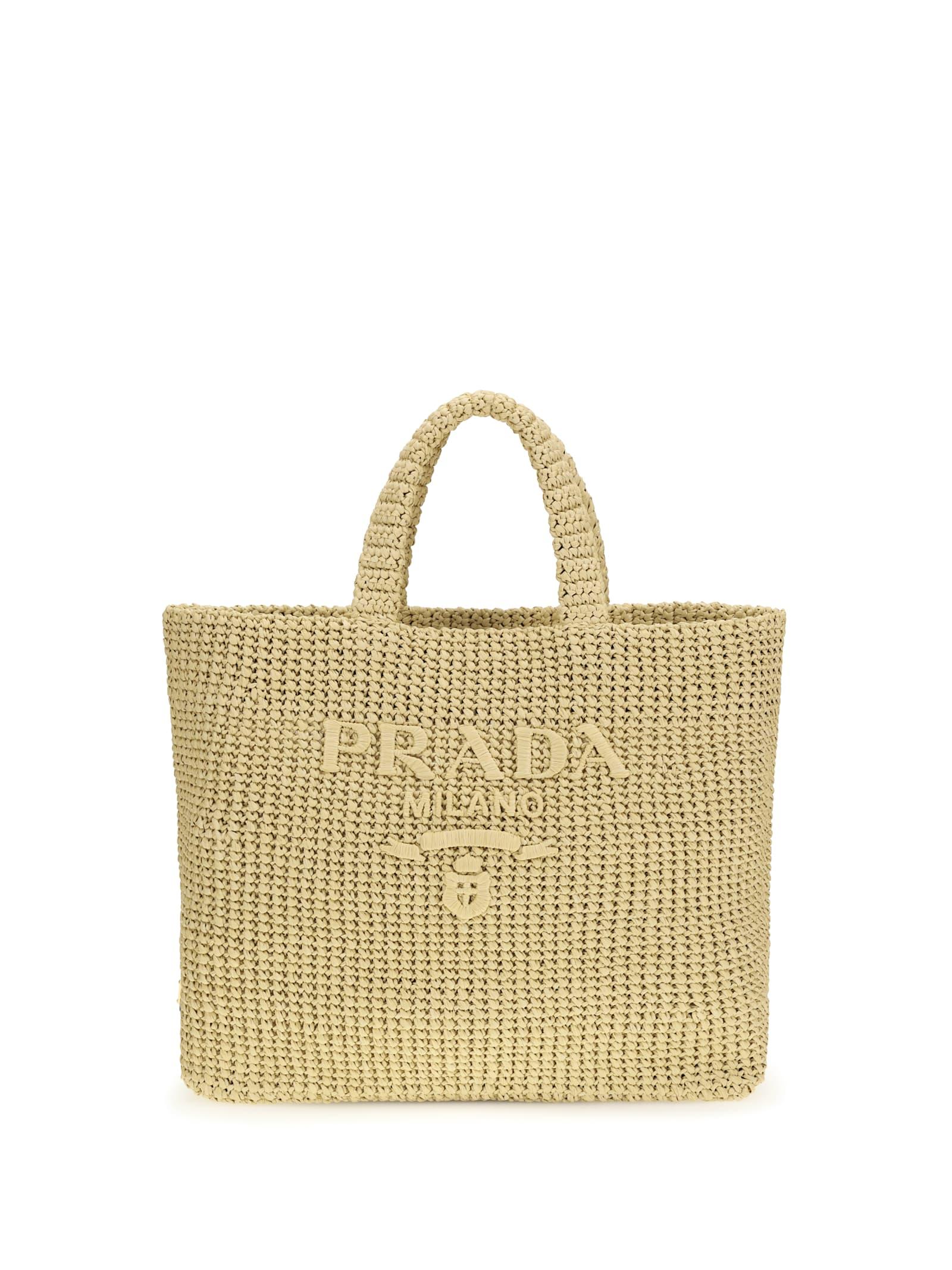 prada raffia tote bag