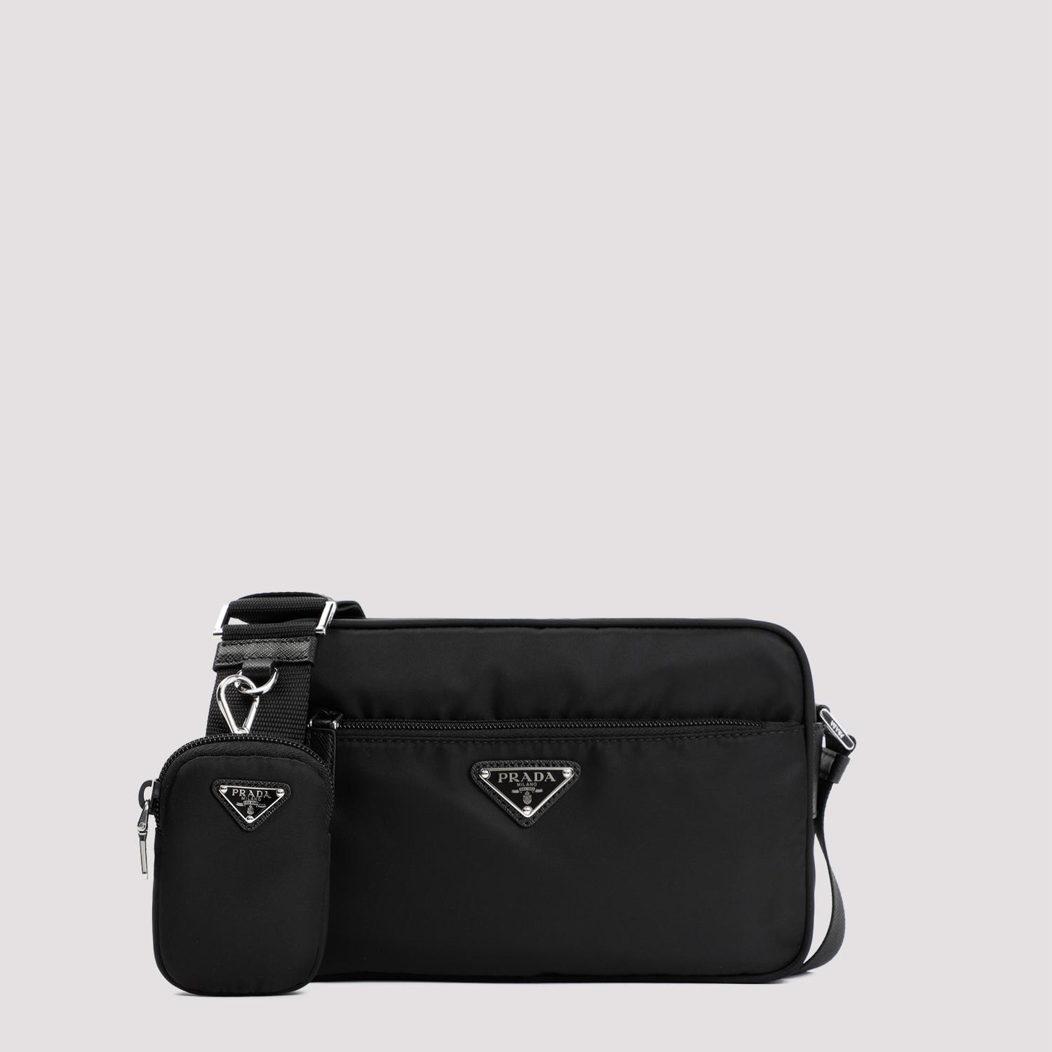 prada re-nylon and leather shoulder bag black polyamide - women