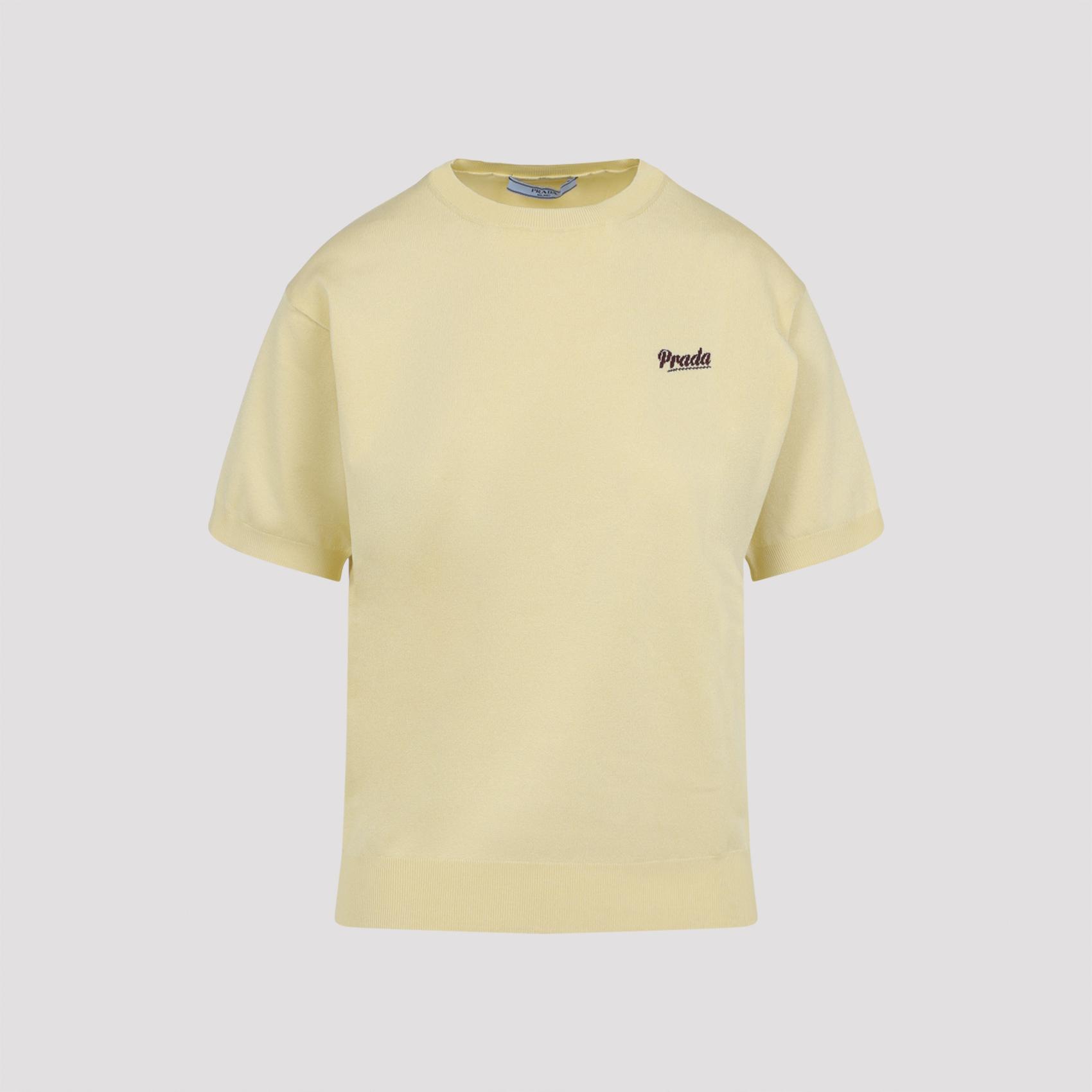 prada recycled silk t-shirt yellow & orange polyamide tshirt - women