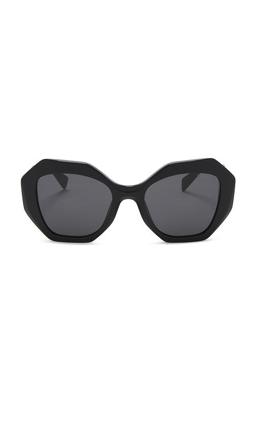 prada round geometric sunglasses in black.