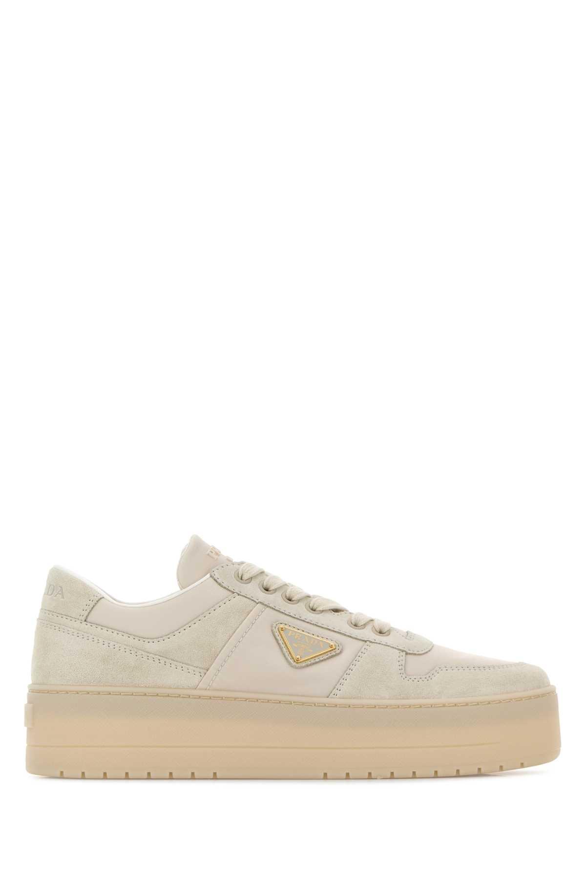 prada sand fabric and suede downtown bold sneakers