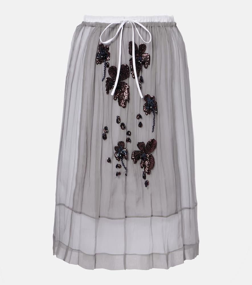 prada sequined silk chiffon midi skirt