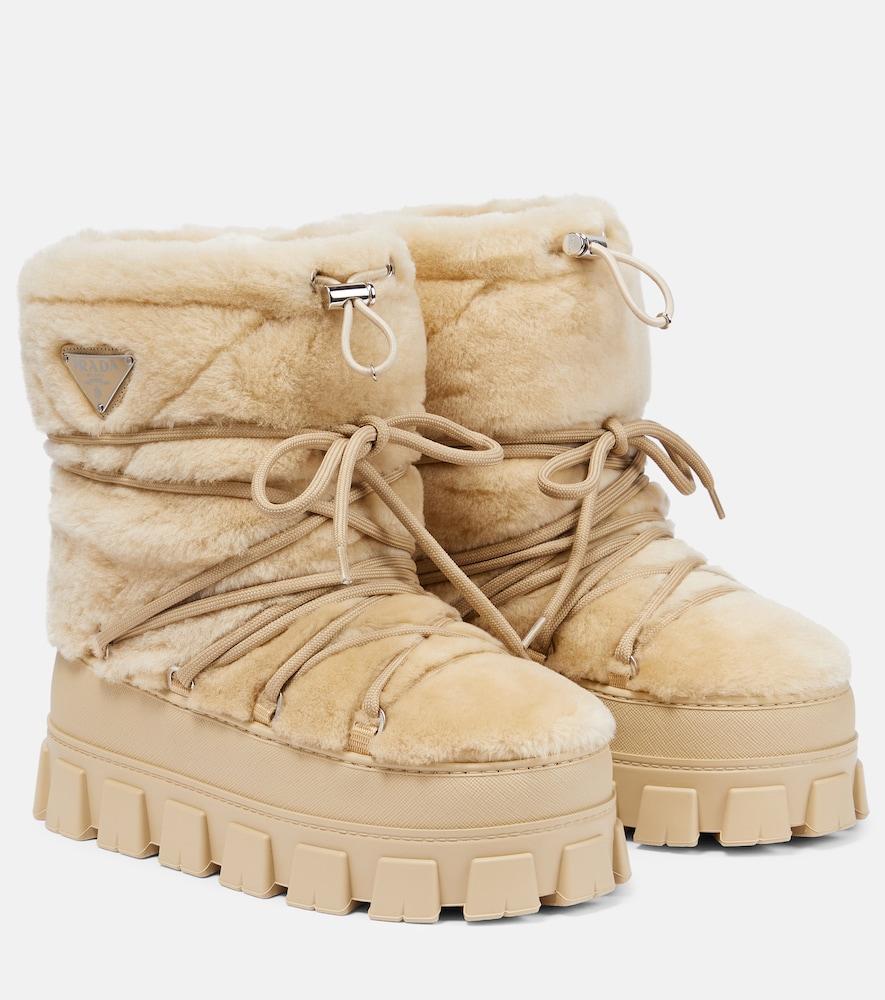 prada shearling and leather snow boots