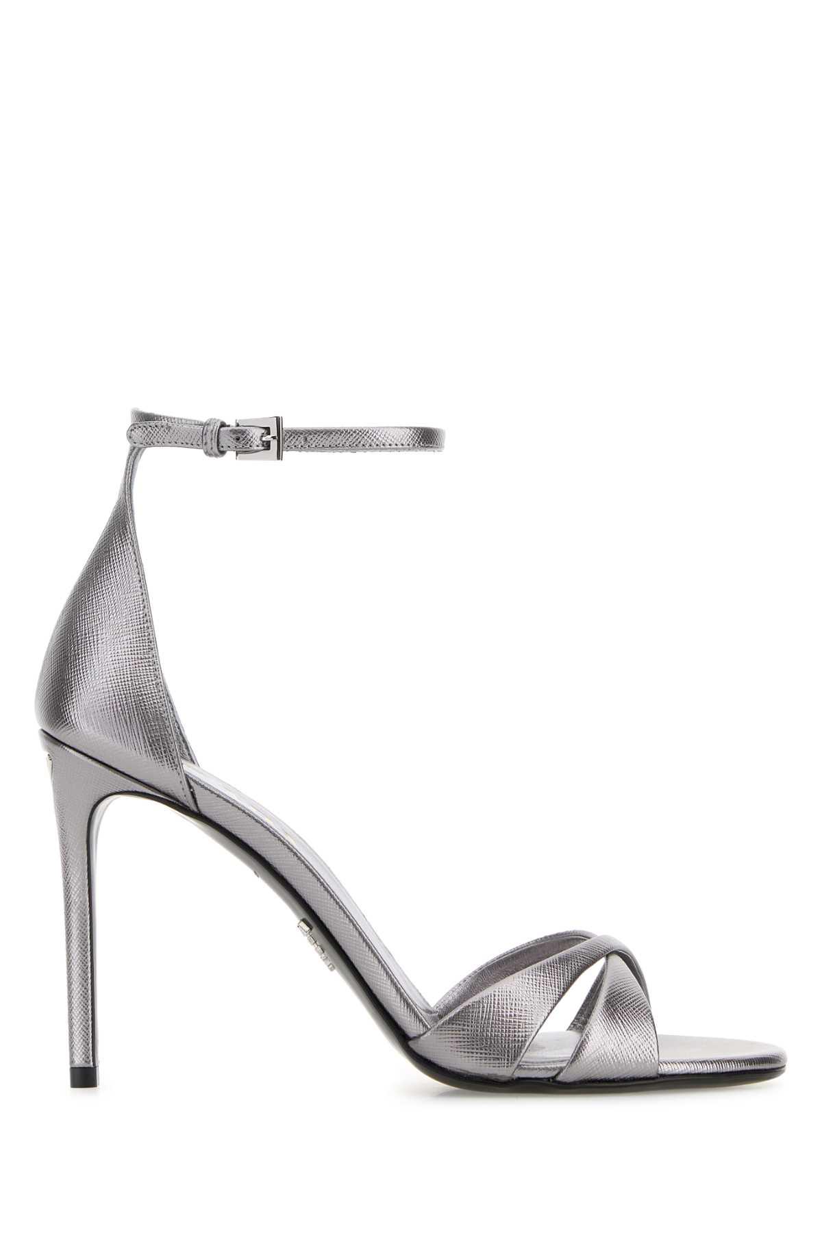 prada silver leather sandals