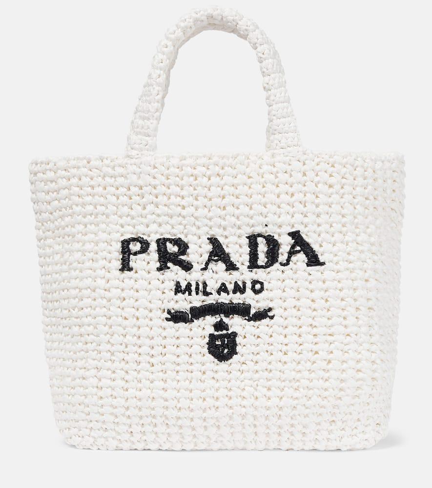 prada small logo crochet tote bag