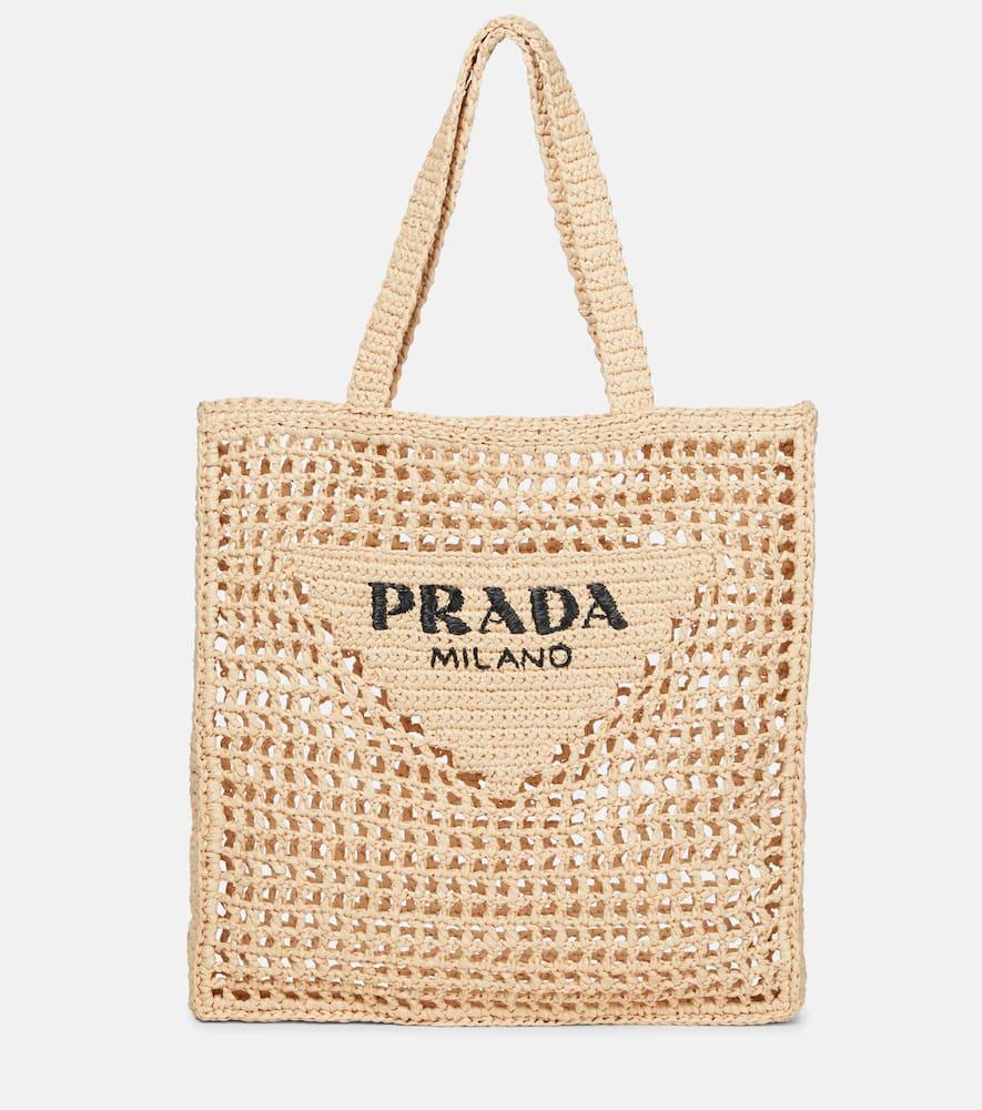 prada small logo raffia tote
