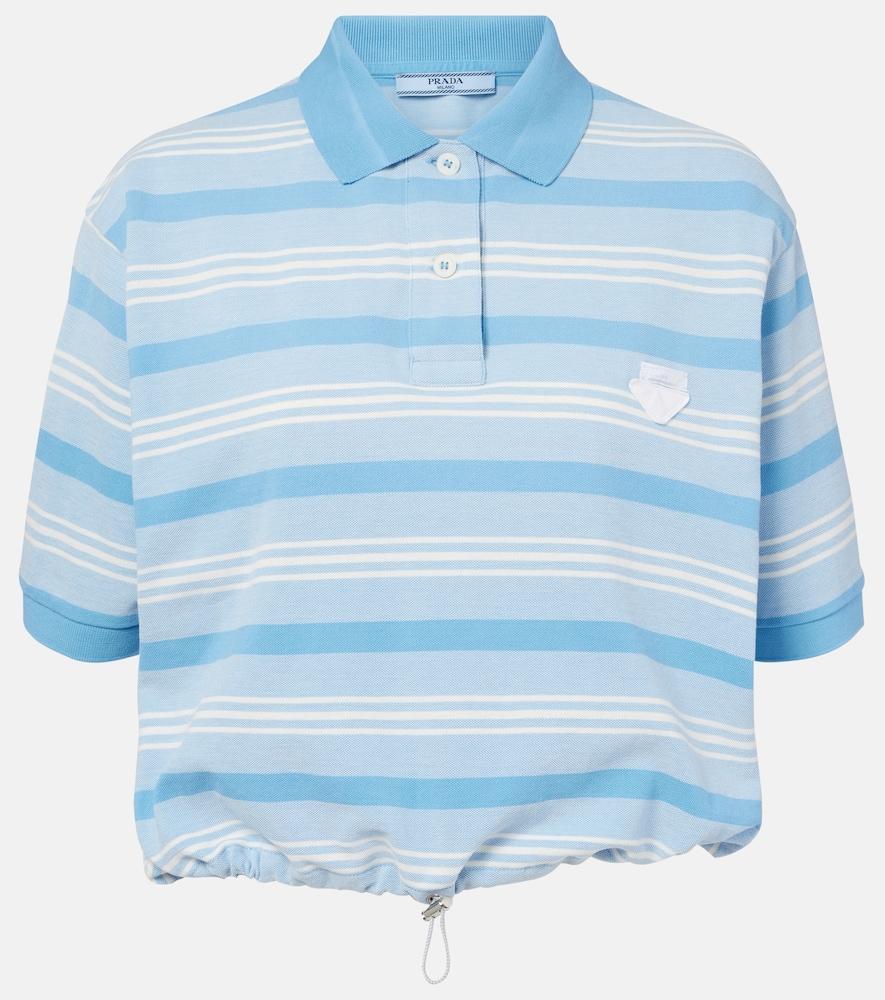prada striped cropped cotton piqué polo shirt