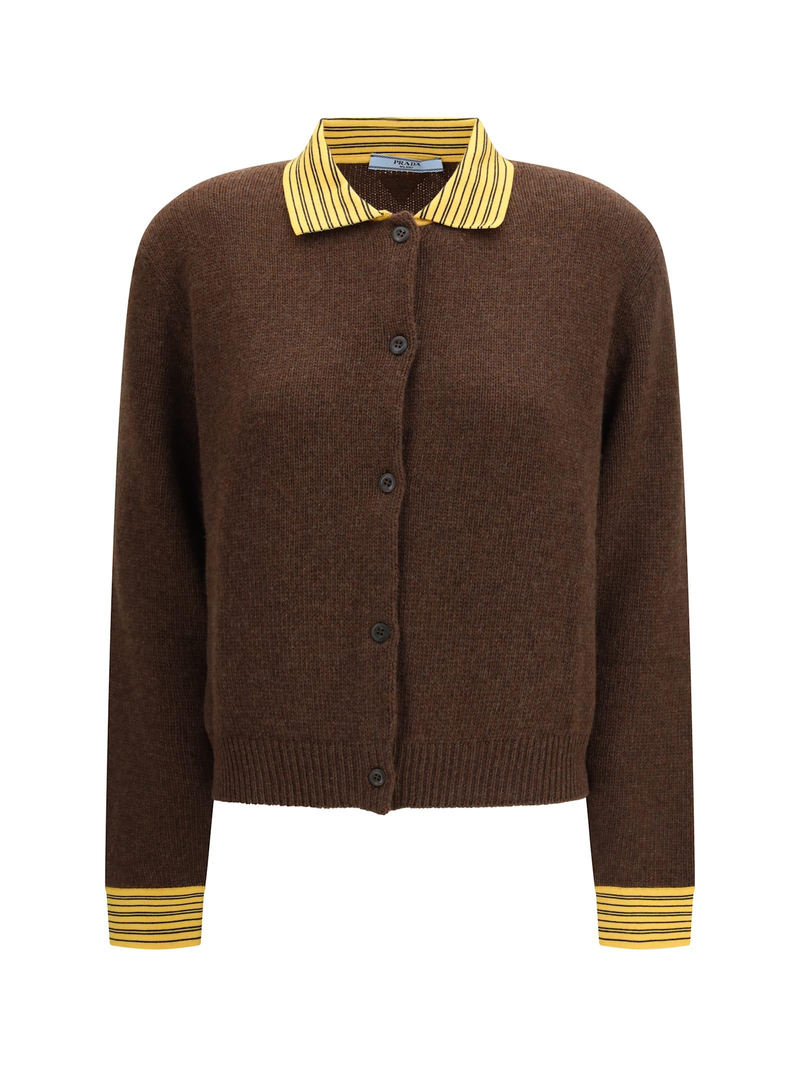 prada sweater with a classic collar and front button fastening