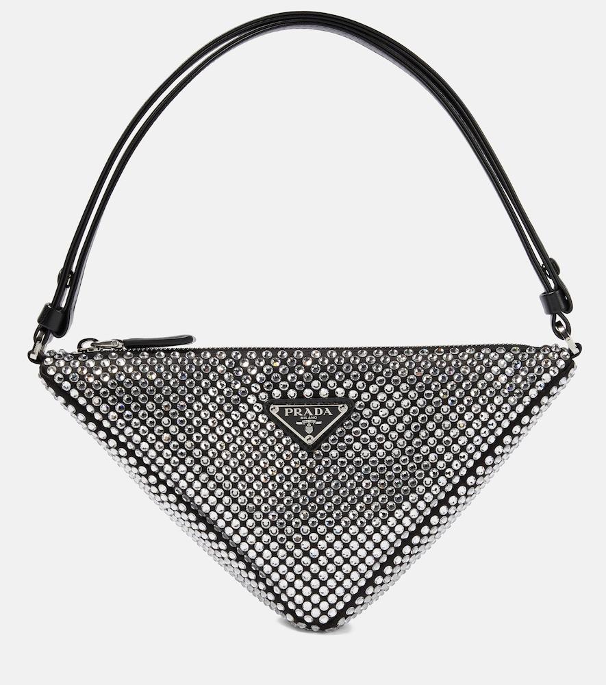 prada triangle embellished satin pouch