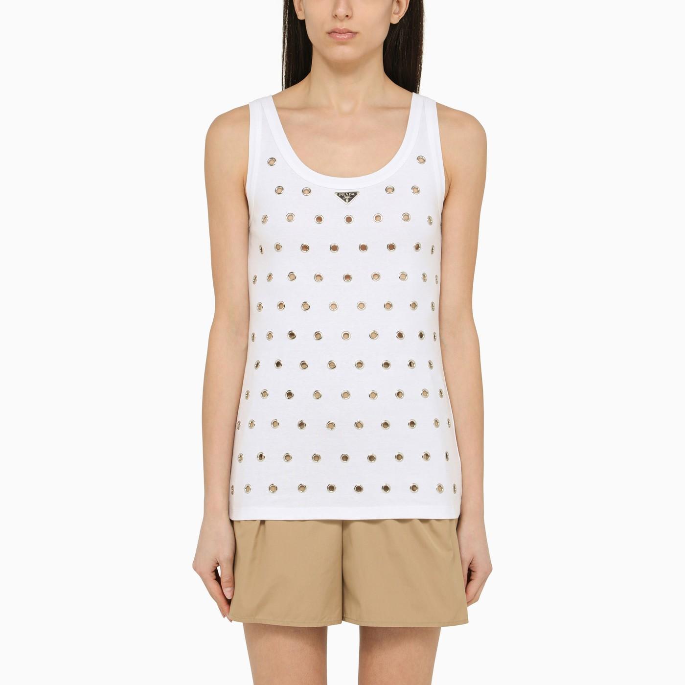 prada white cotton tank top with eyelets