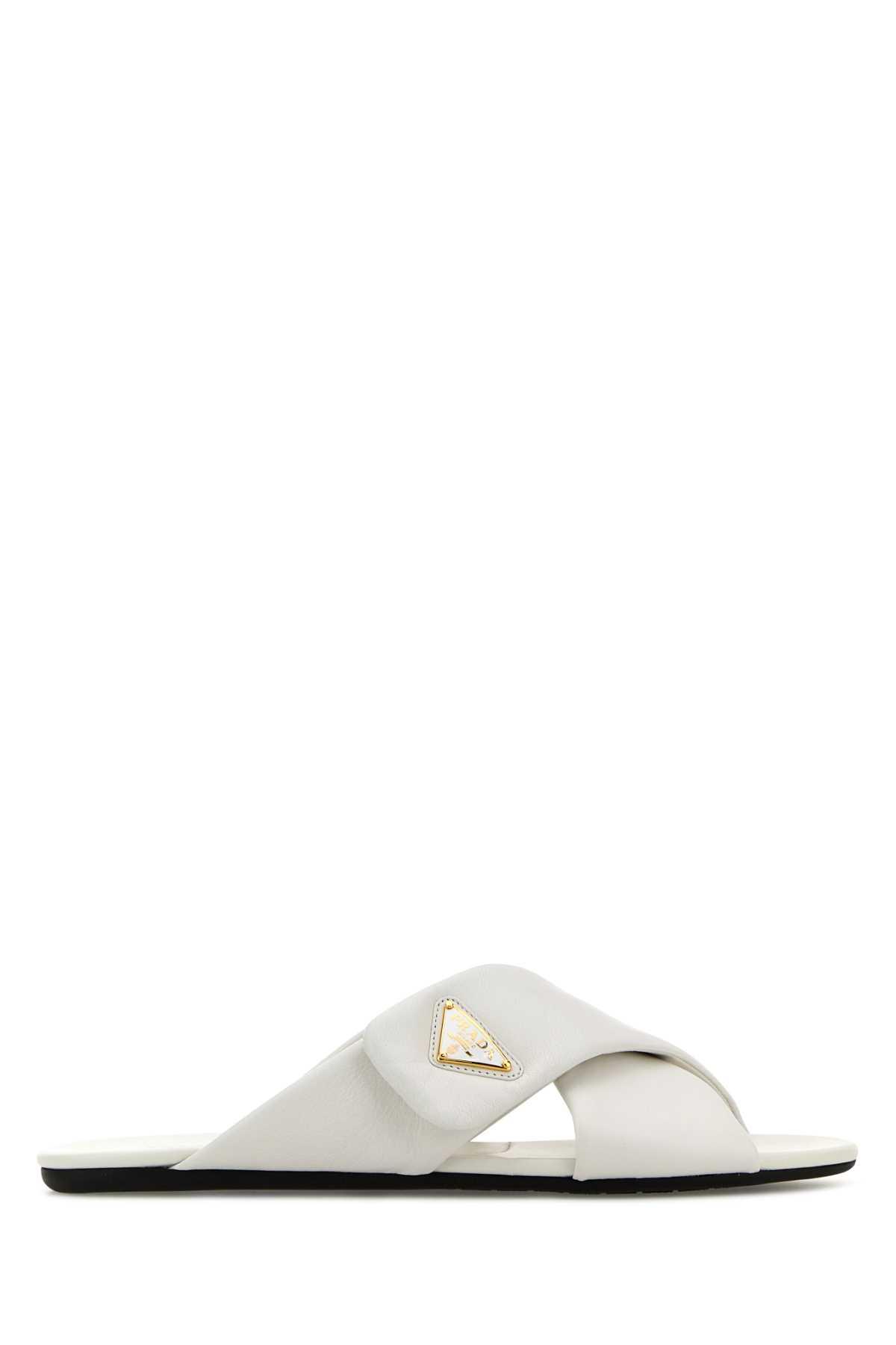 prada white nappa leather slippers
