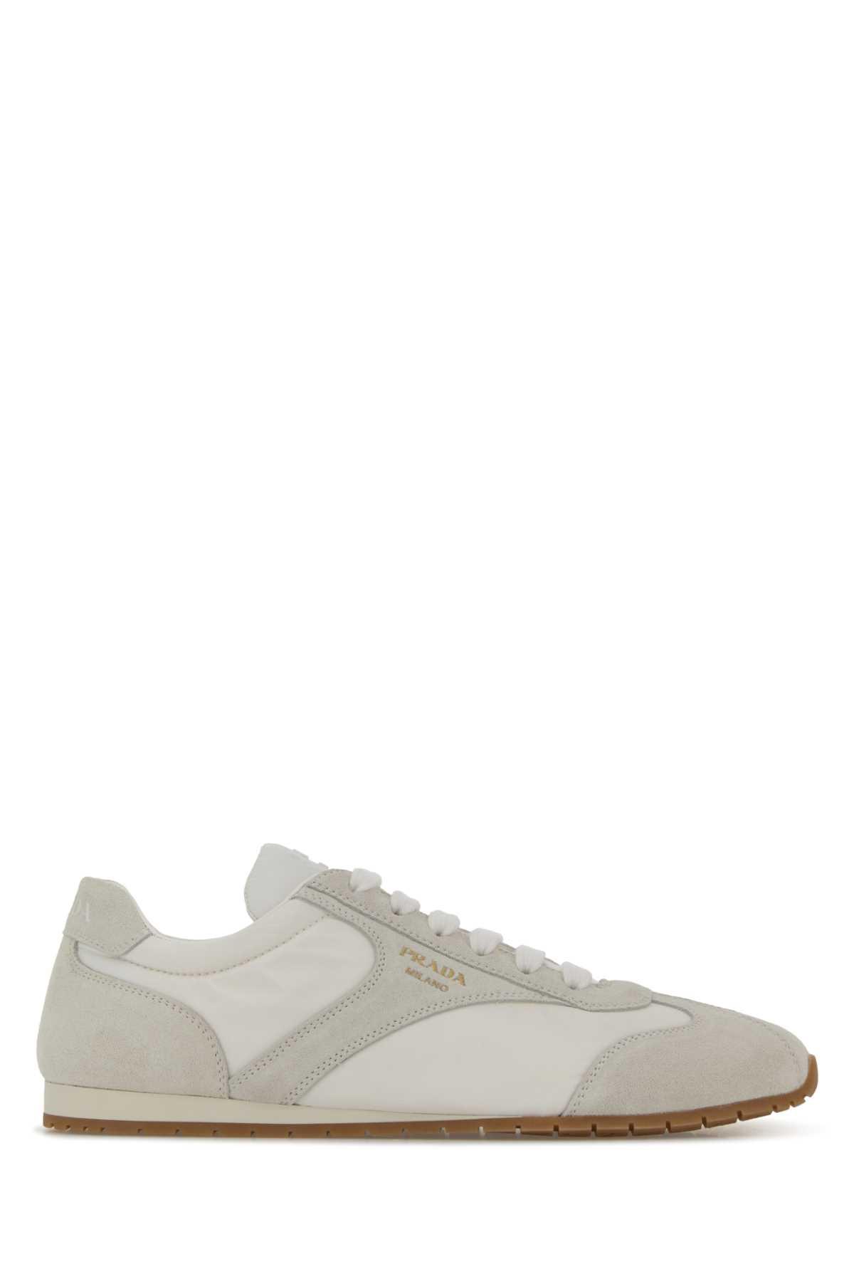 prada white suede and re-nylon sneakers