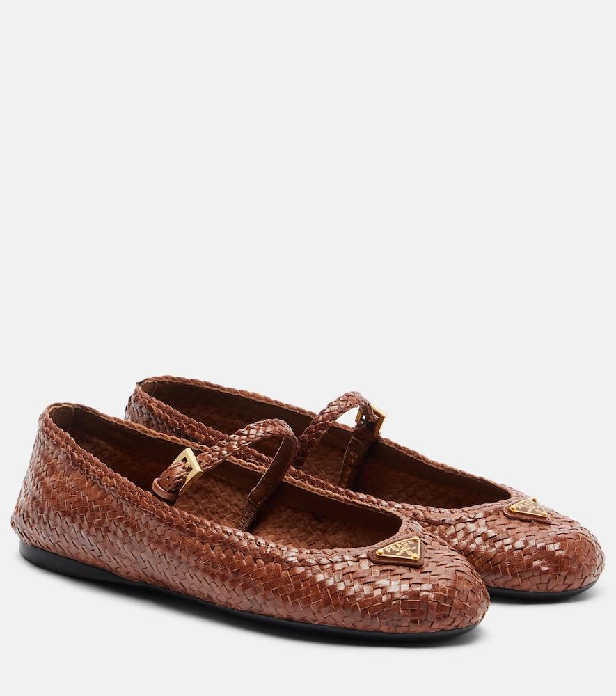 prada woven leather mary jane flats