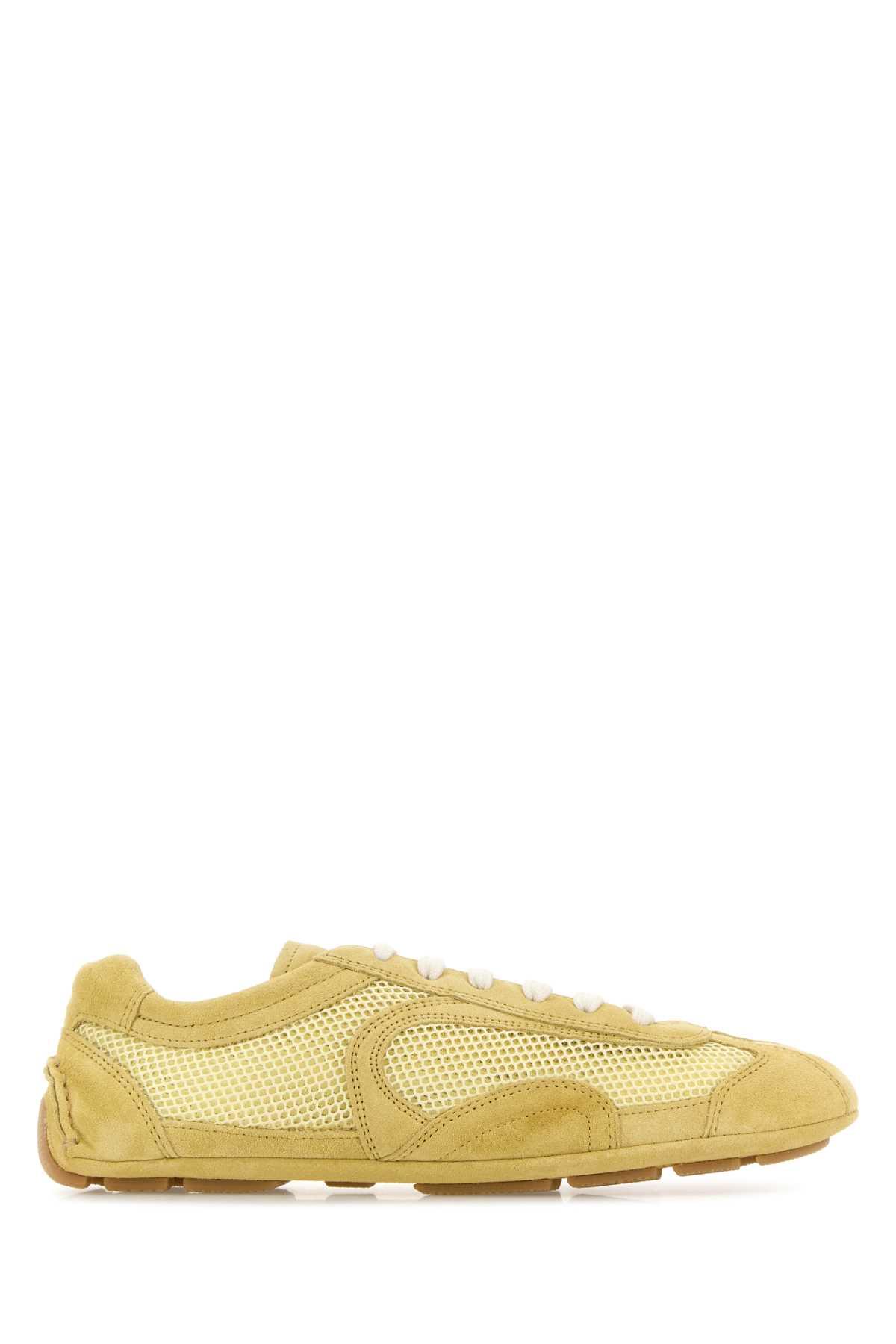prada yellow suede and mesh montecarlo sneakers