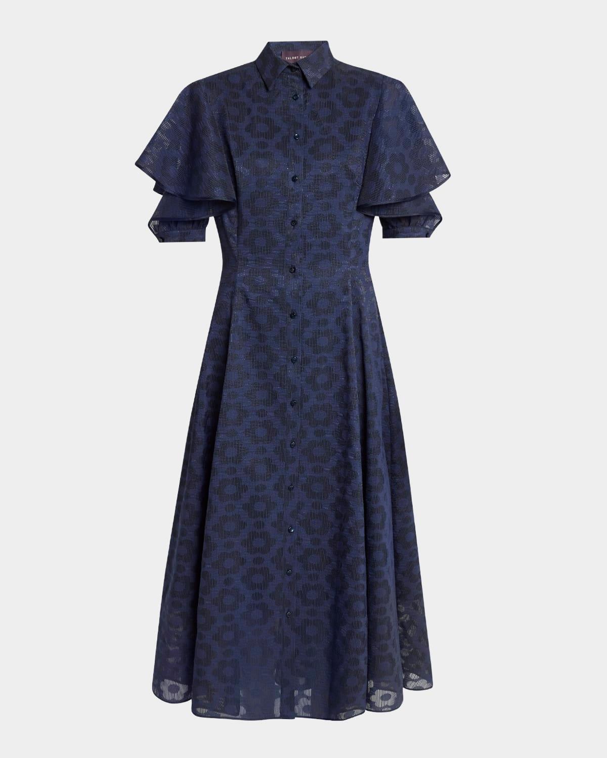 pril flower organdy flounce-sleeve midi shirtdress