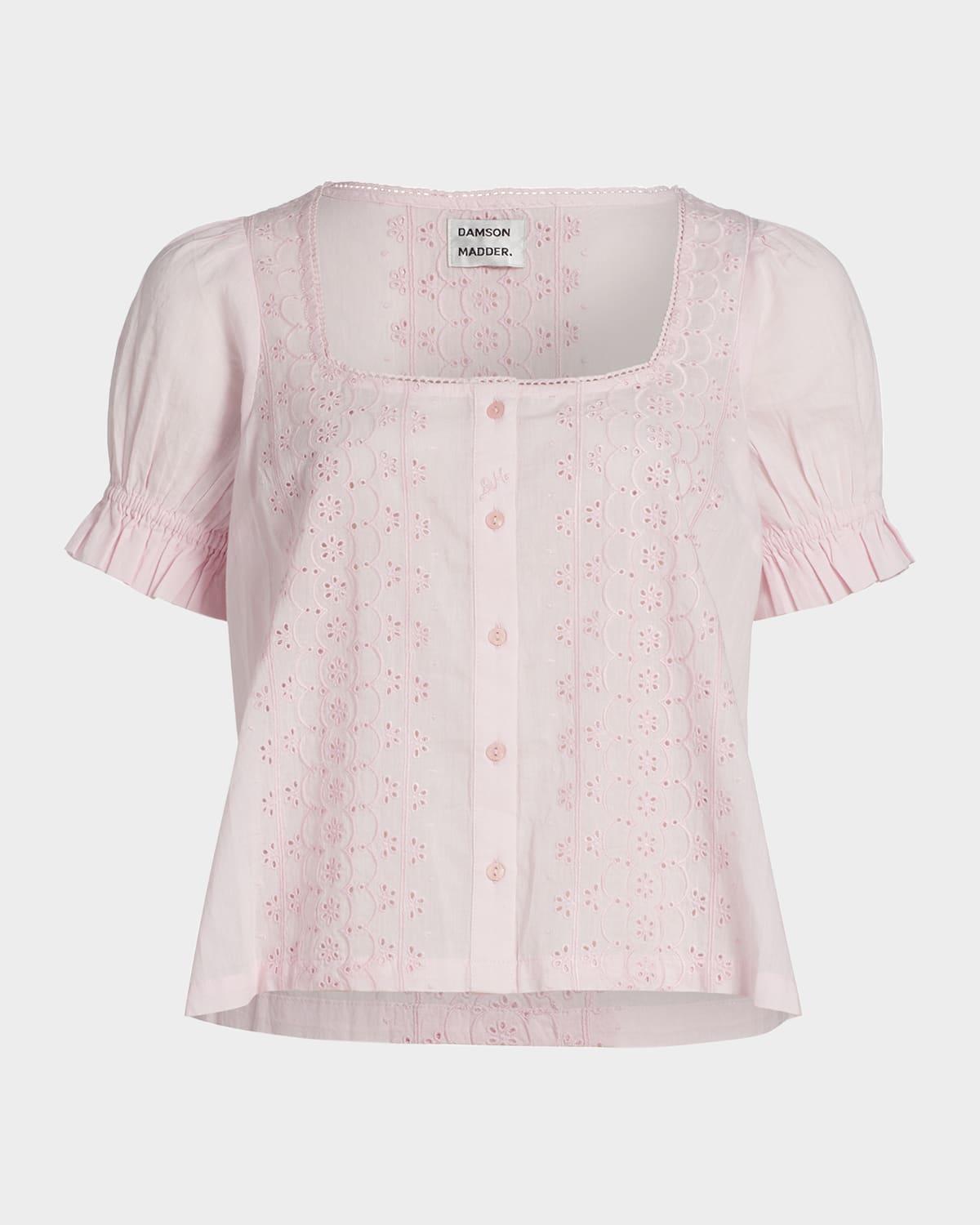 prim eyelet puff-sleeve blouse