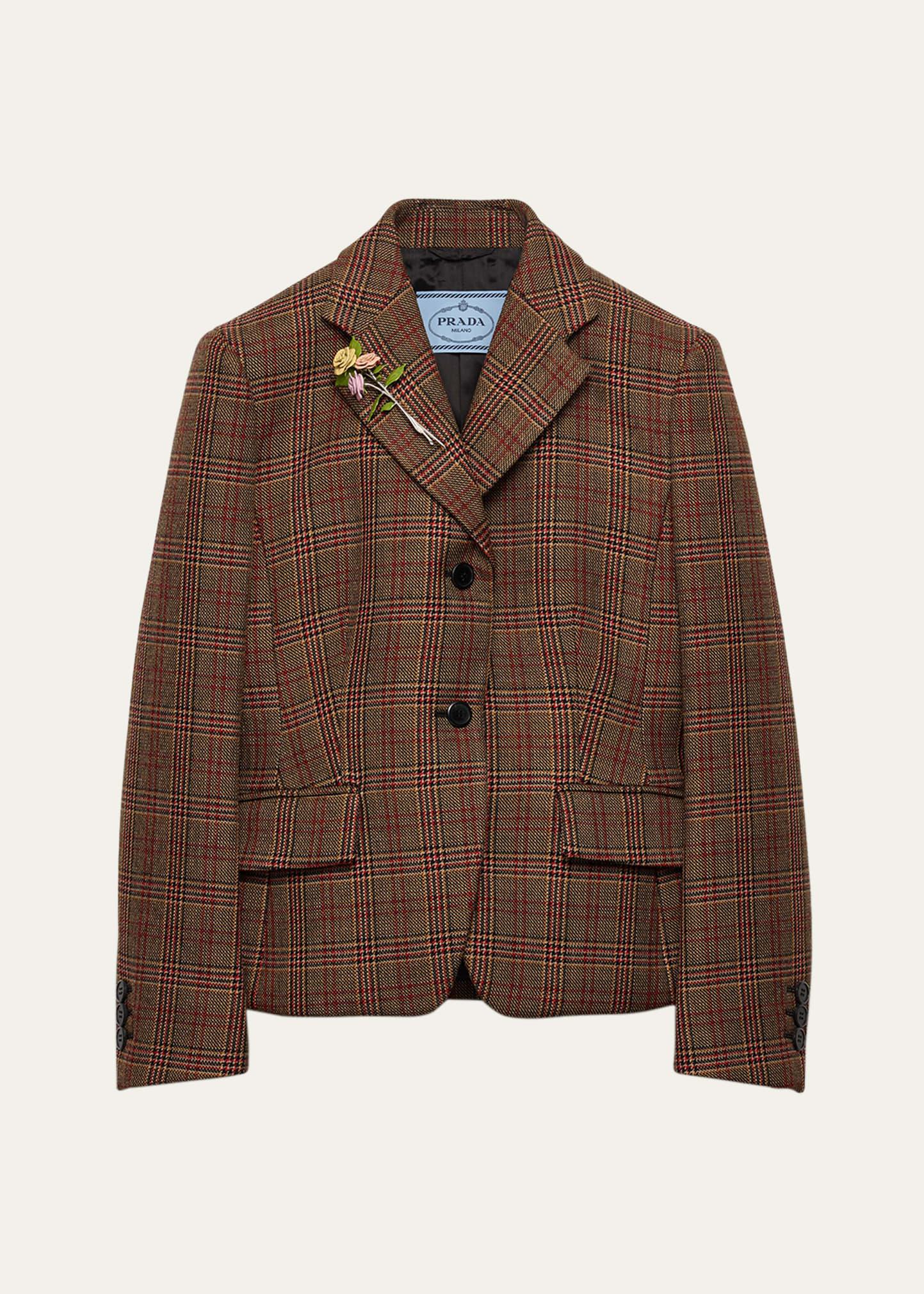 prince of wales check wool jacket