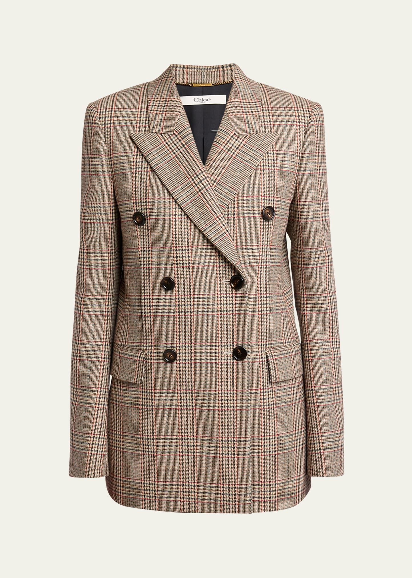 prince of wales double-breasted wool blazer