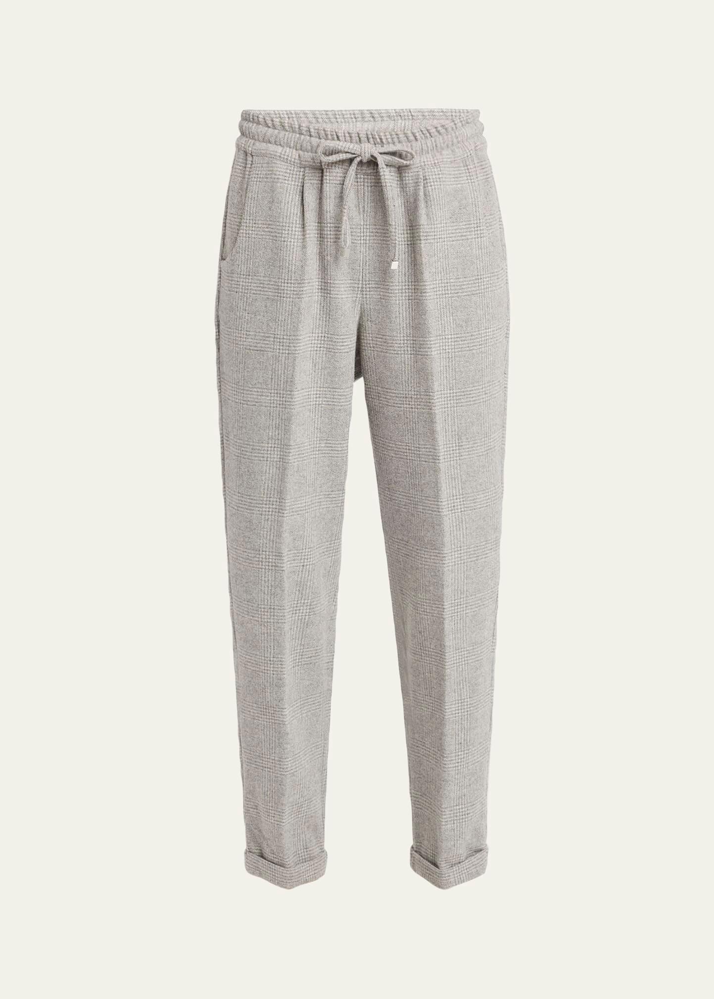 prince of wales drawstring wool cashmere pants