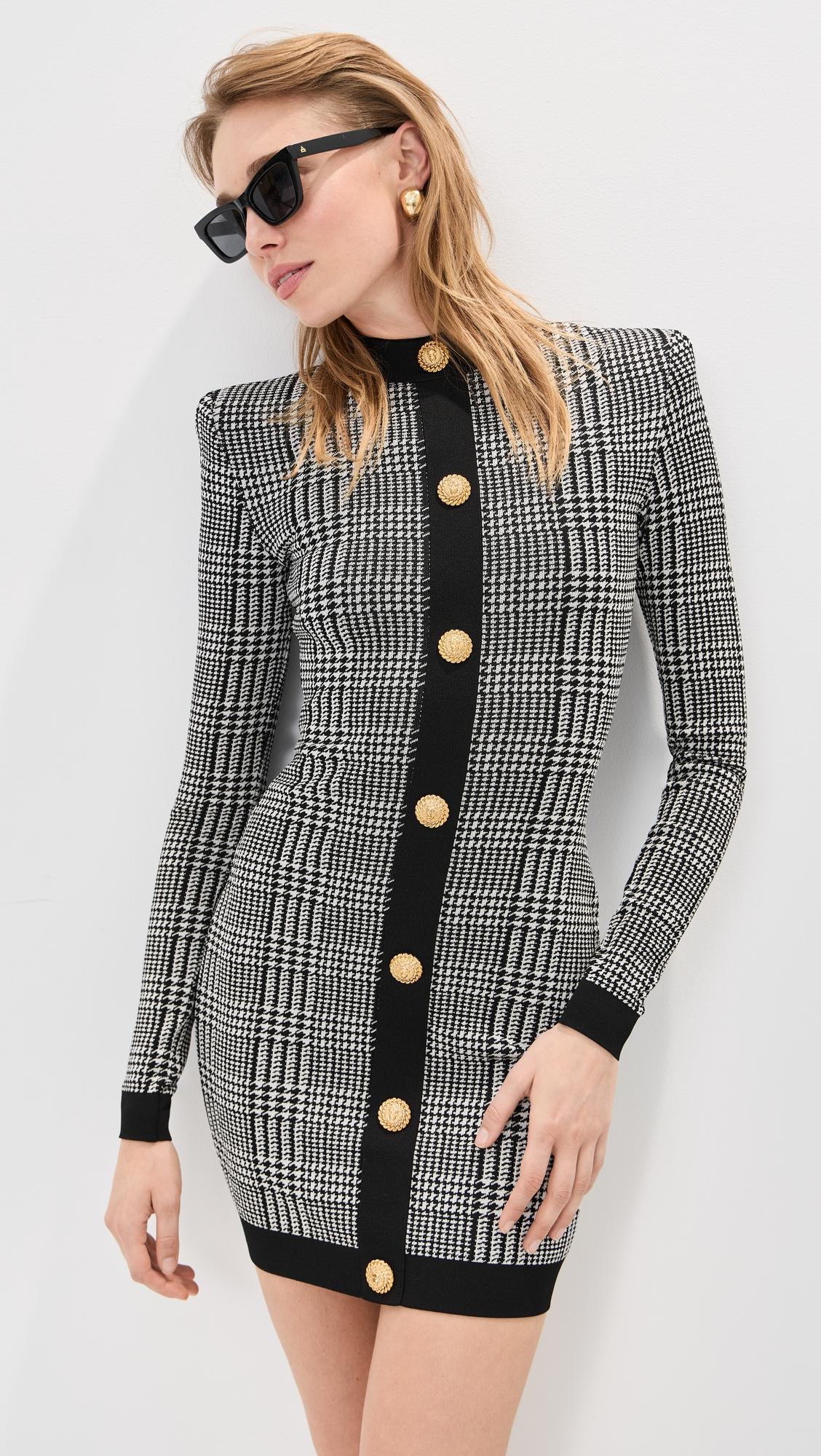 prince of wales knit long sleeve dress