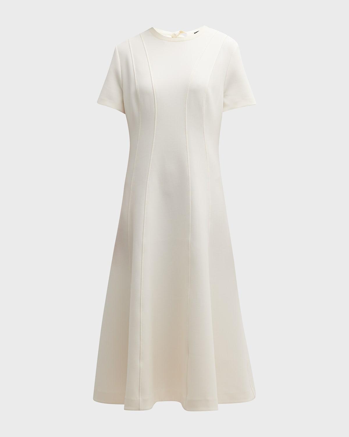 princess dart short-sleeve crepe midi dress