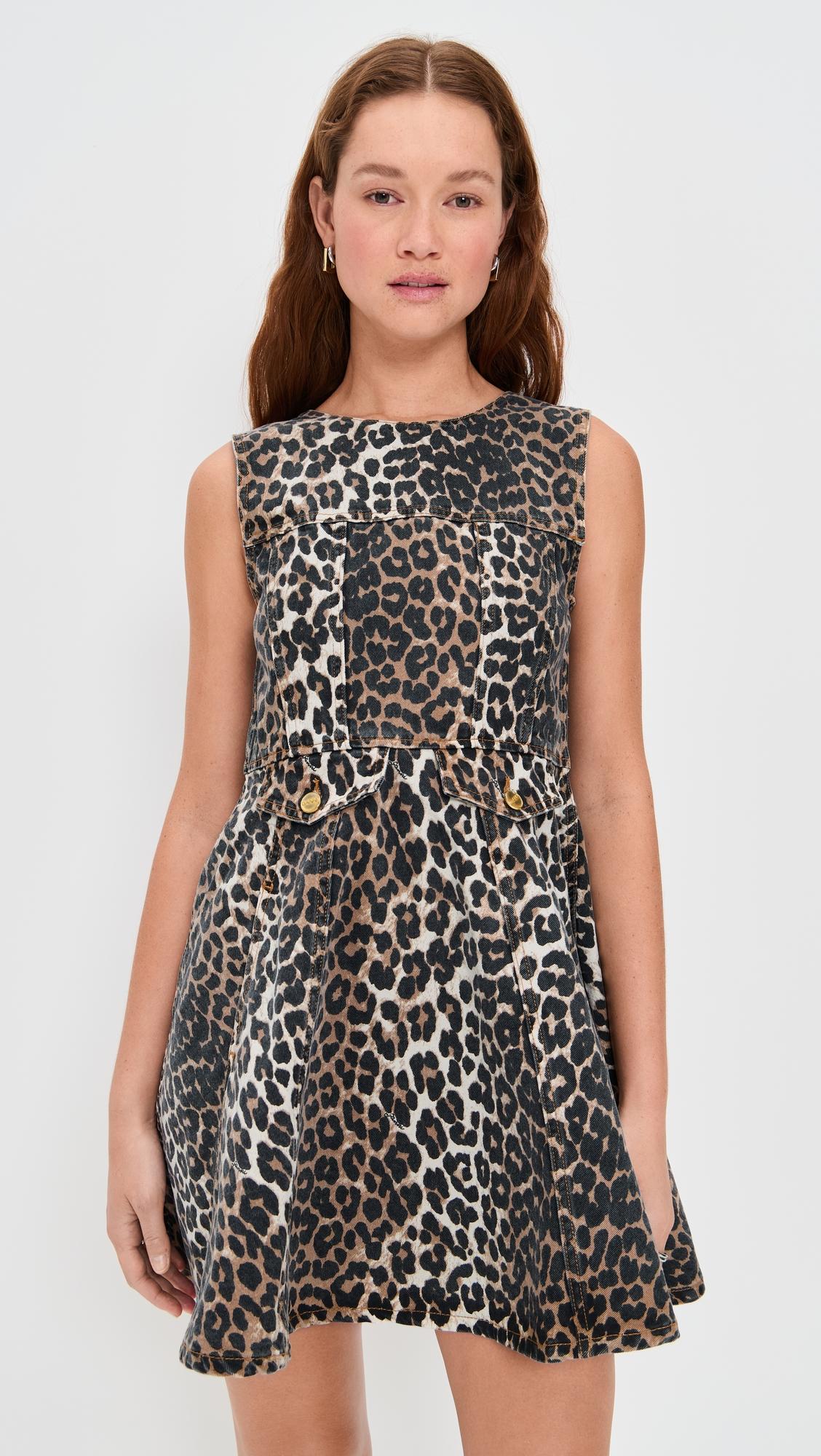 print denim flounce mini dress