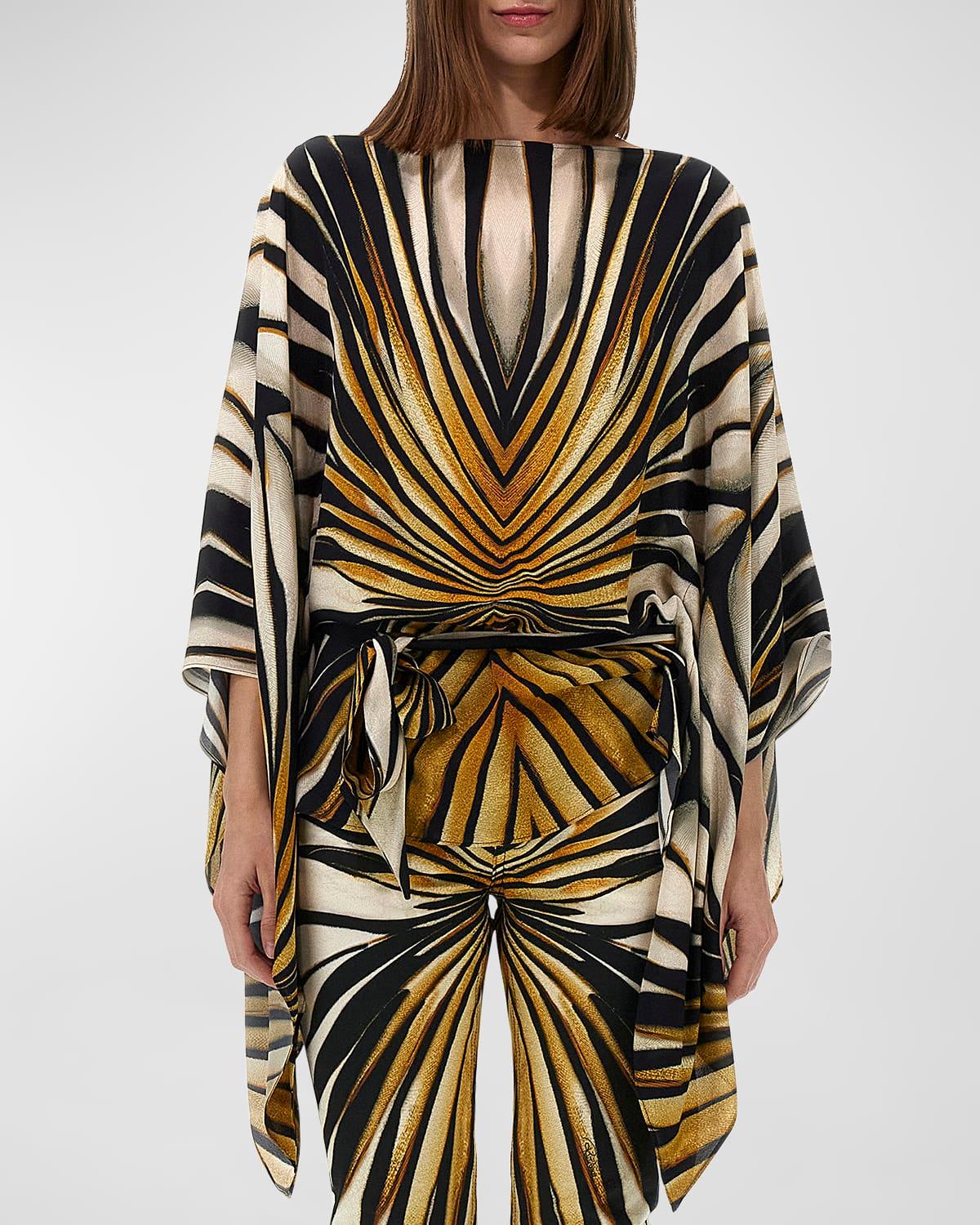 printed boat-neck belted caftan top