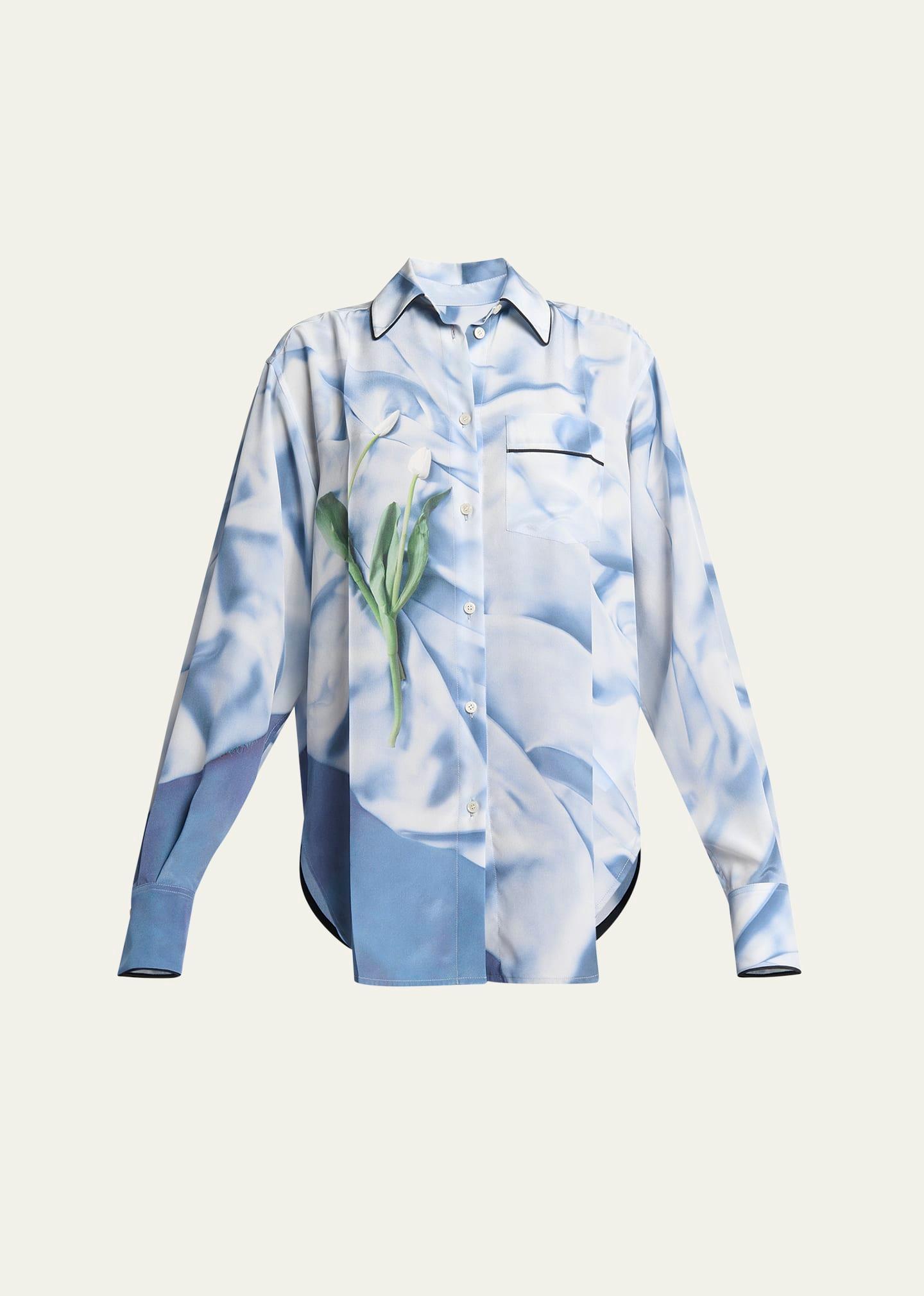 printed button down piping detail pajama shirt