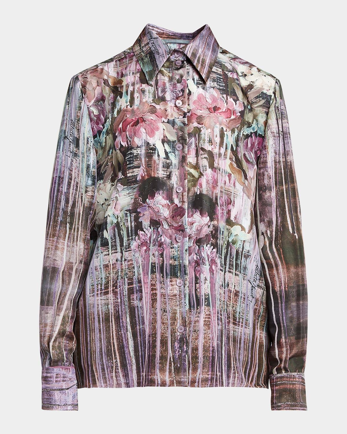 printed chiffon button-down blouse