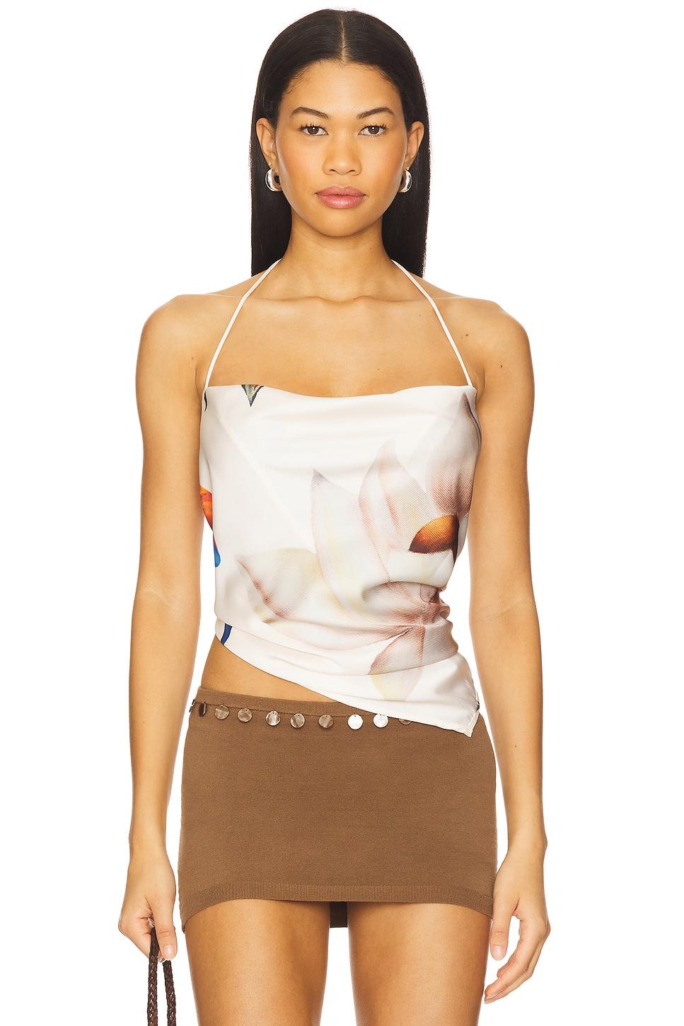 printed cowl neck halter top