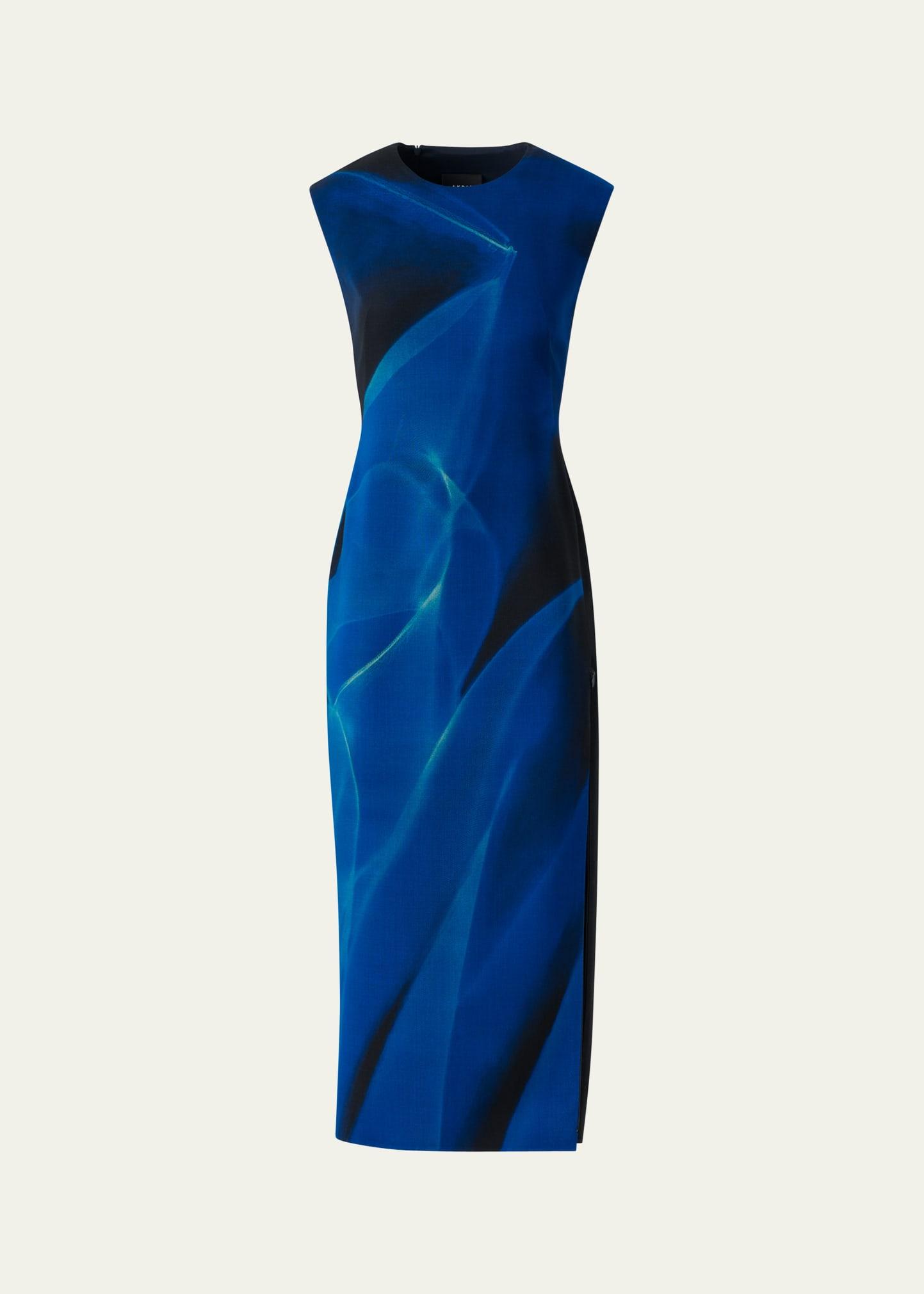 printed double-face wool midi dress