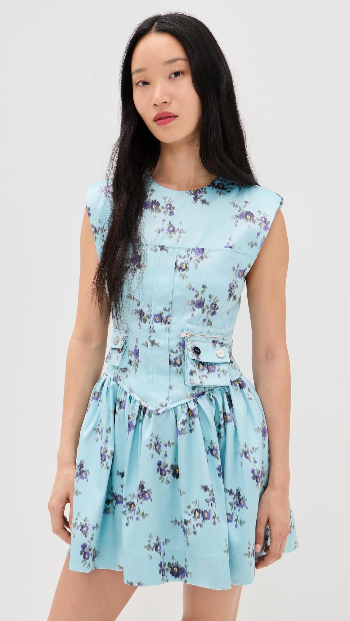 printed double satin corset mini dress