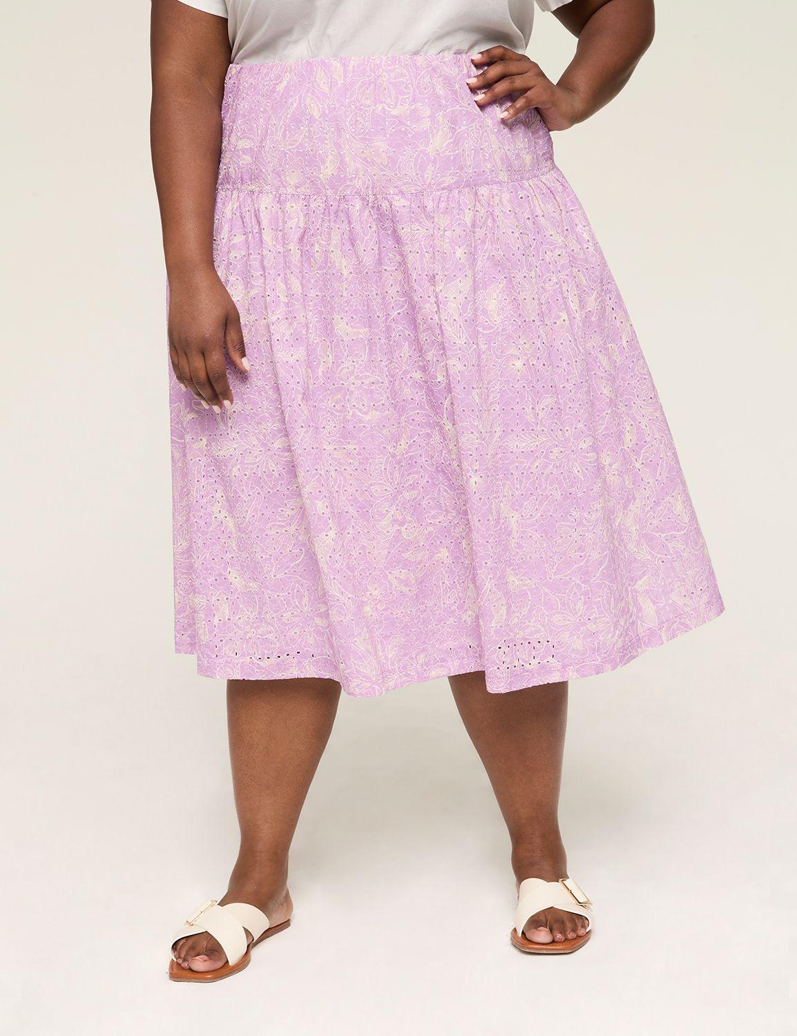 printed eyelet midi skirt