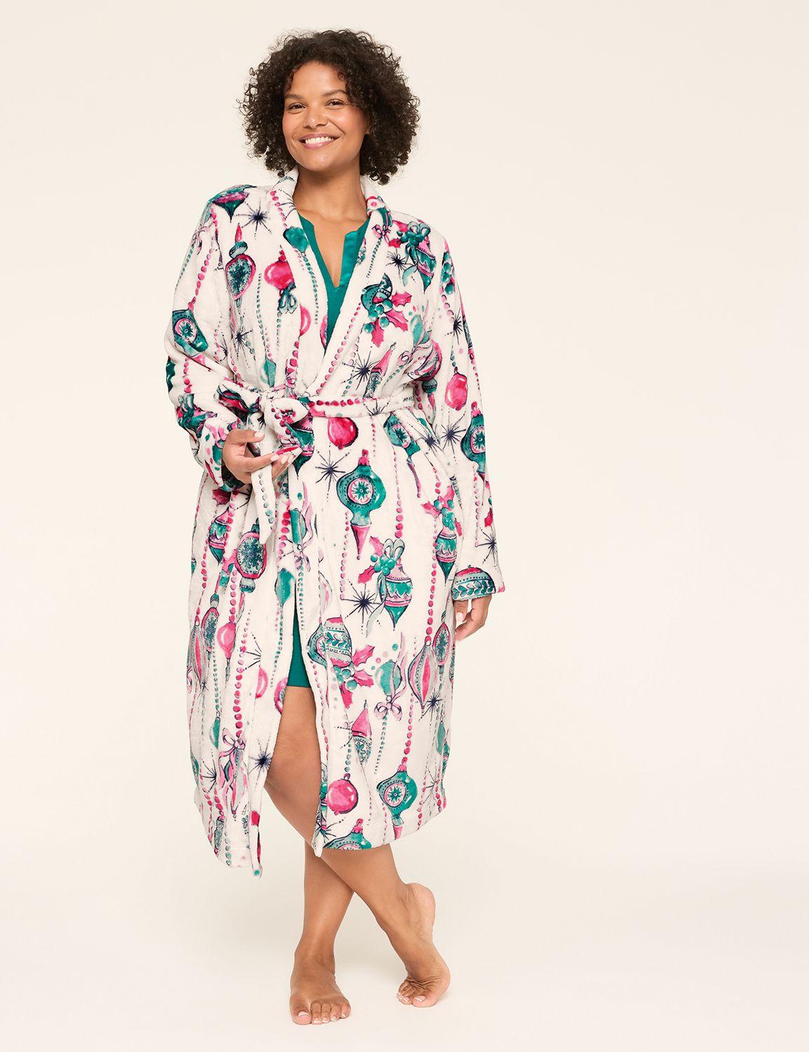 printed fleece midi robe