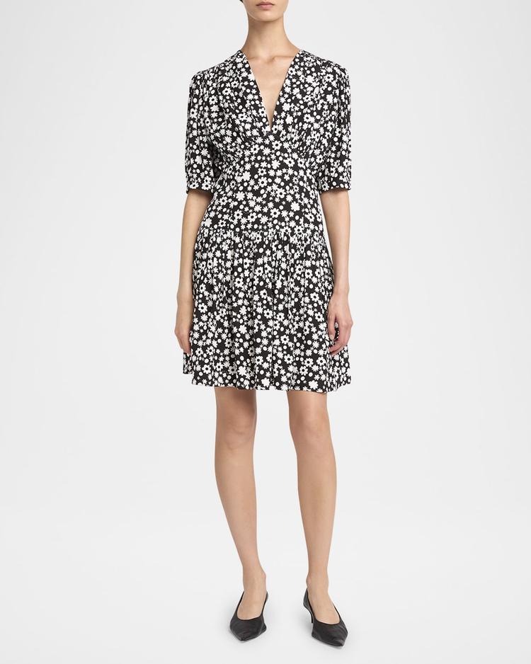 printed gathered mini dress
