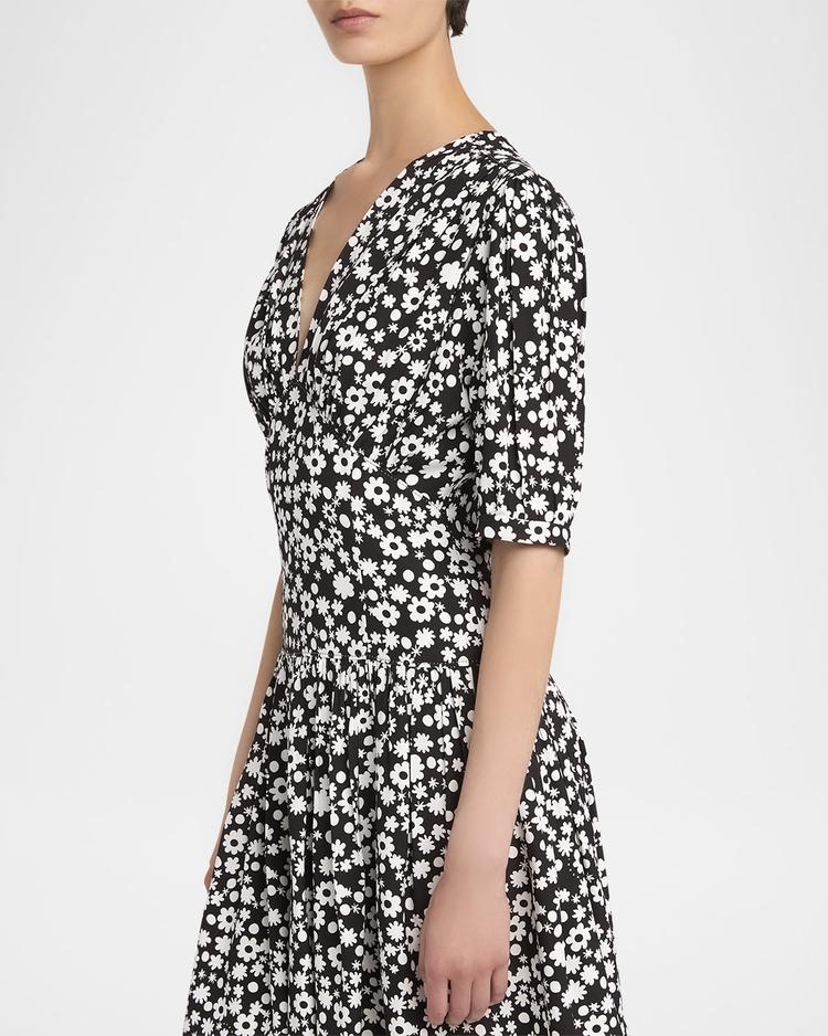 printed gathered mini dress