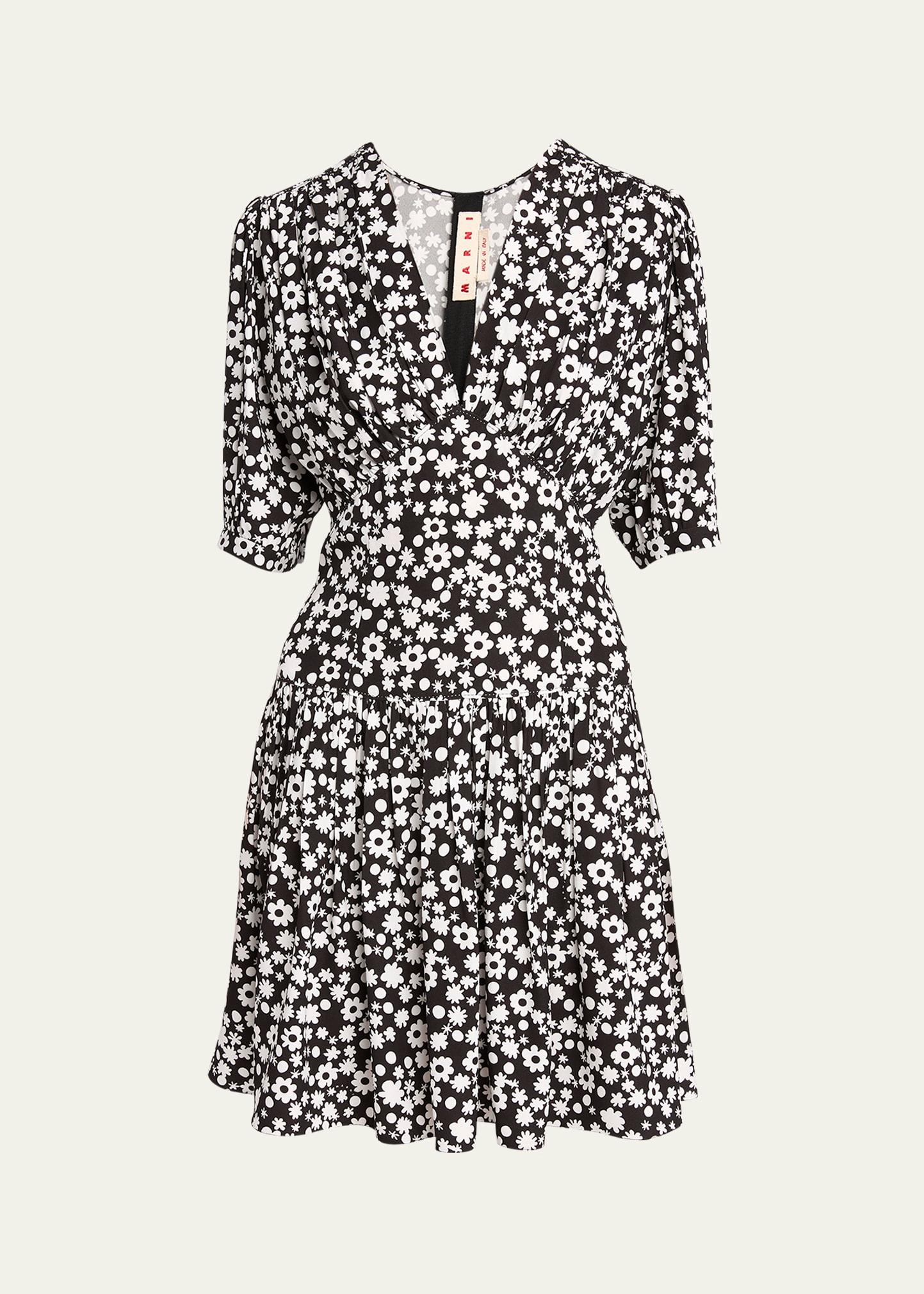 printed gathered mini dress