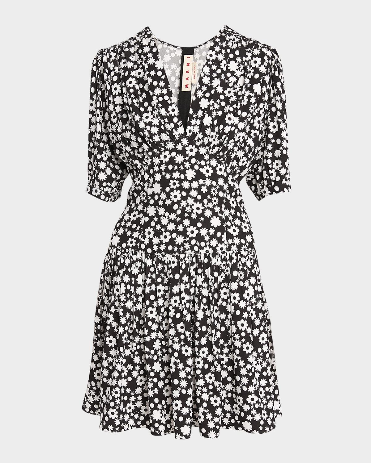 printed gathered mini dress
