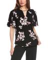 printed ity pleat neck bell slv top