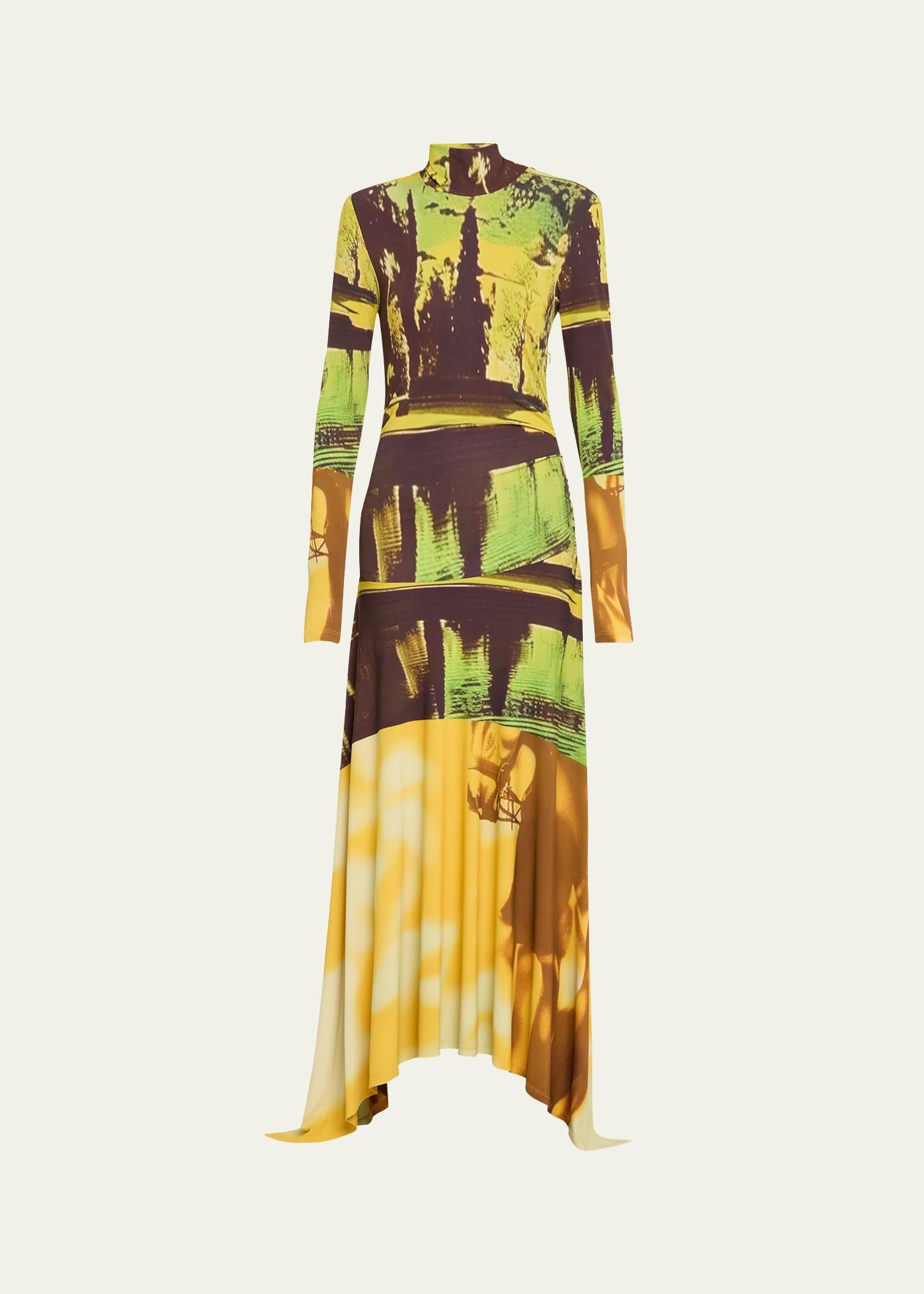 printed jersey long sleeve handkerchief dress