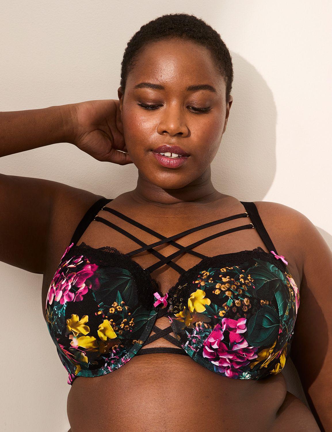 printed lace-trim boost balconette bra