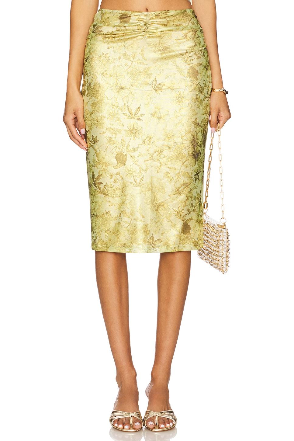 printed lame midi skirt