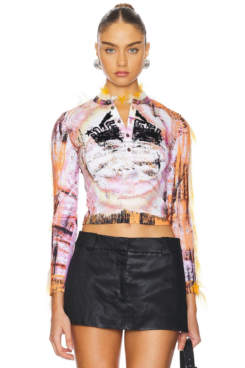 printed long sleeve button top