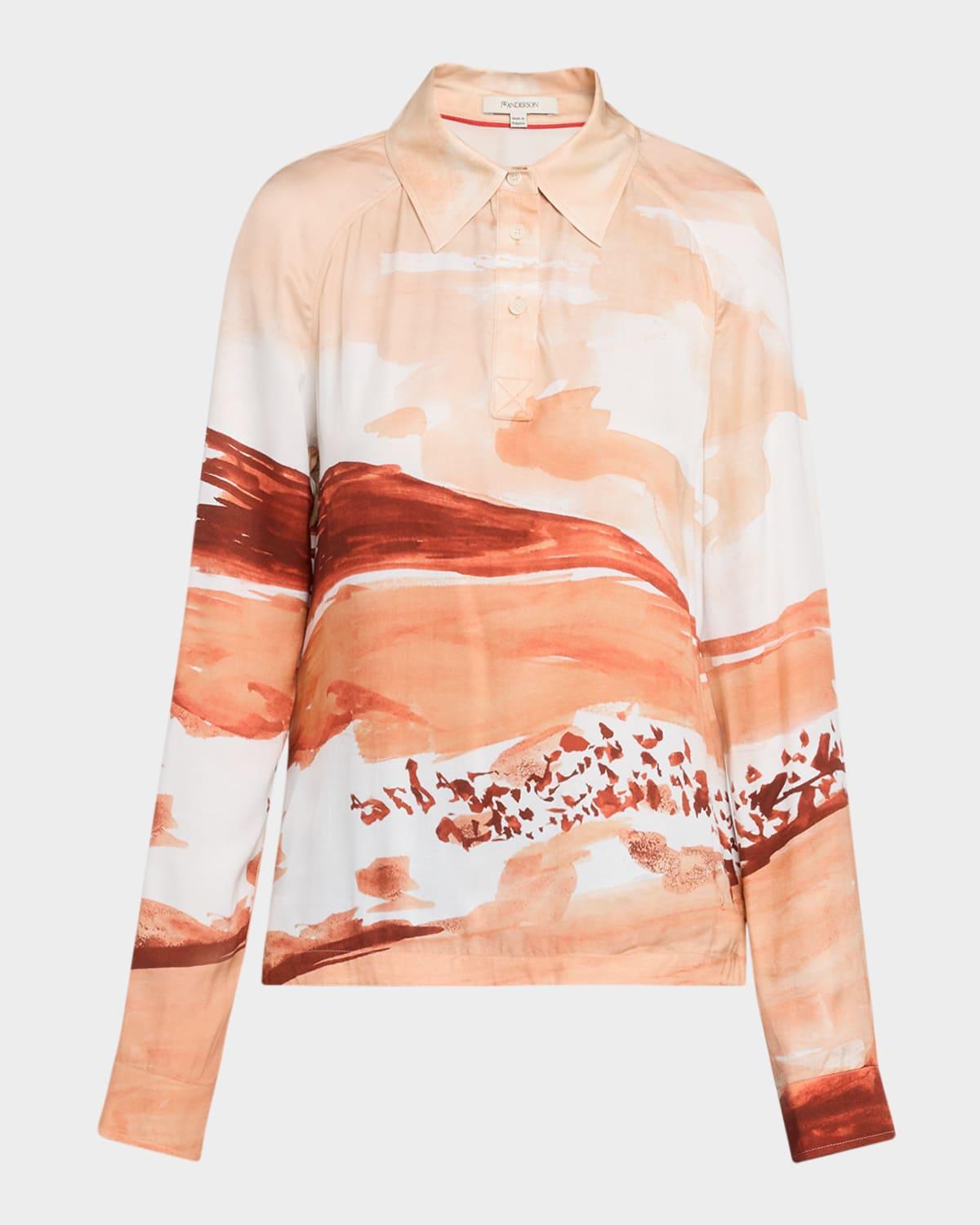 printed long-sleeve polo
