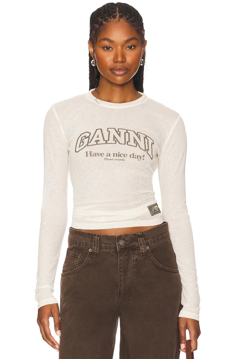 printed marl mesh long sleeve top