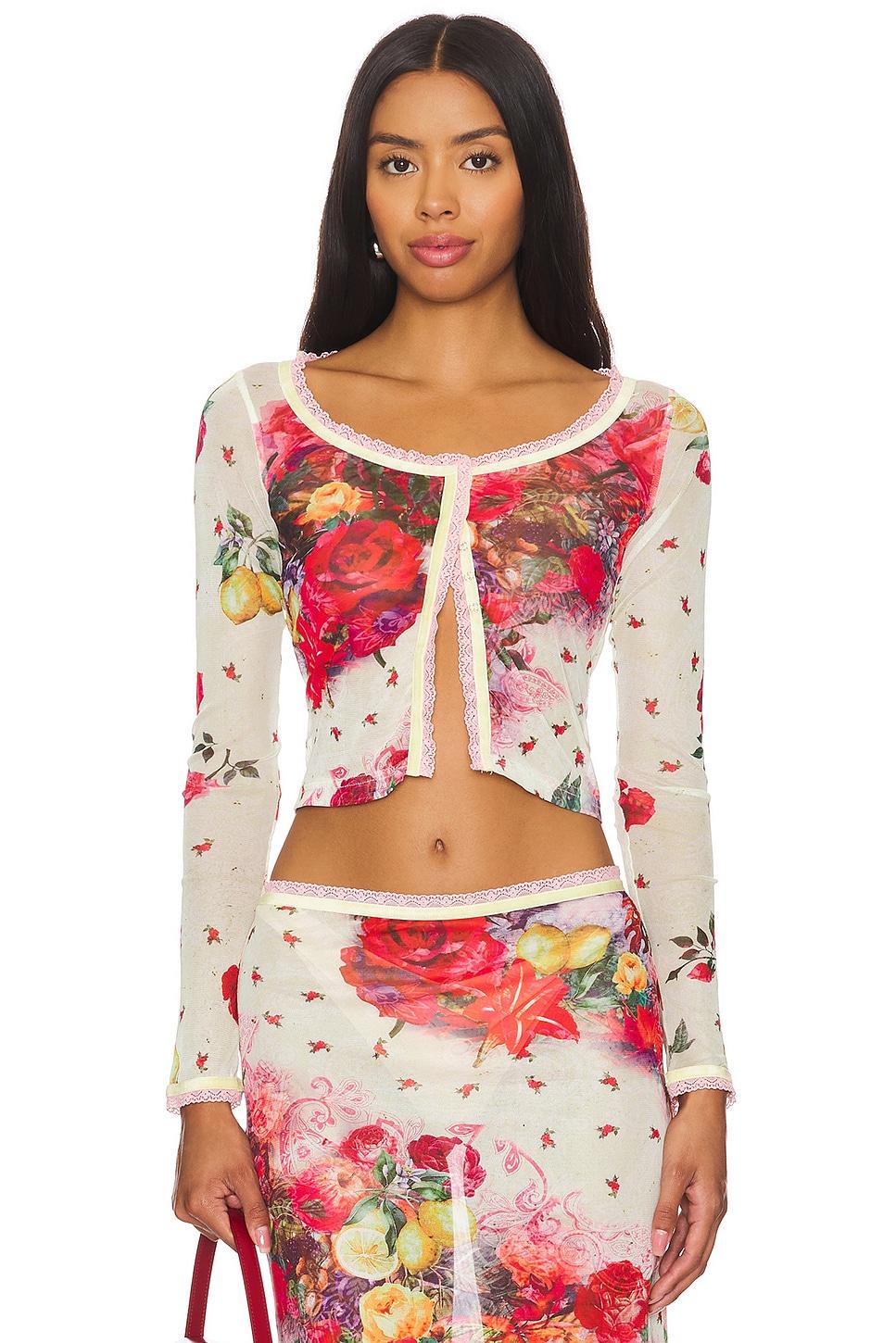printed mesh cardigan