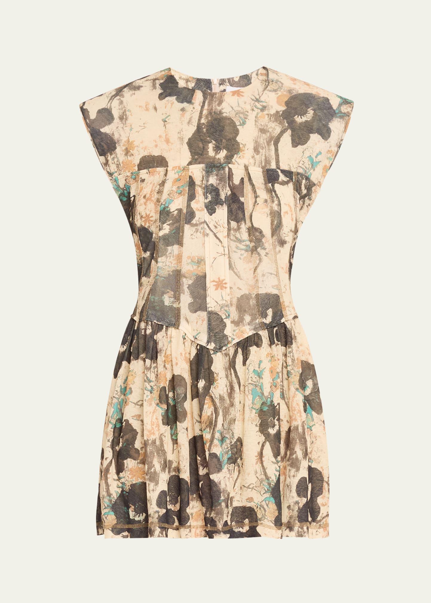printed mesh corset mini dress