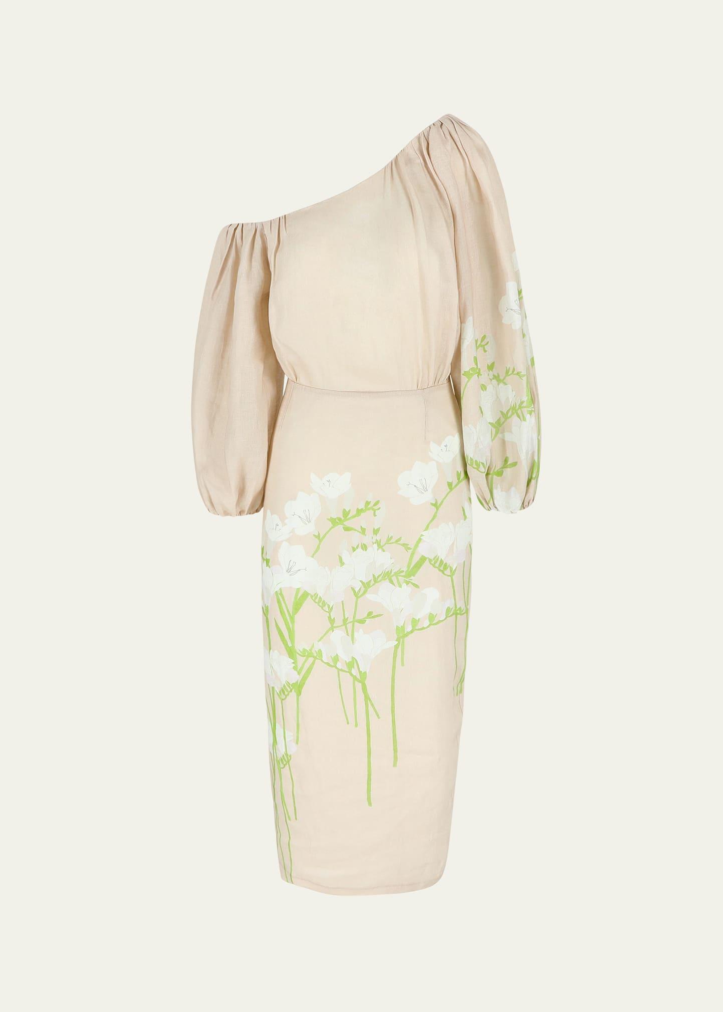 printed off-the-shoulder linen dress