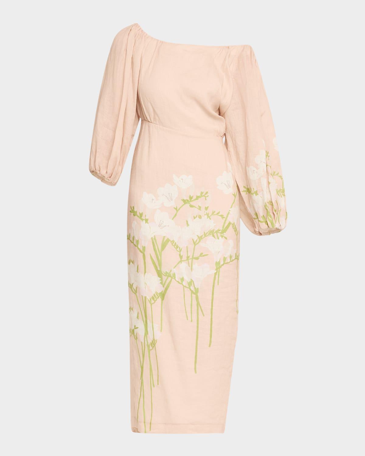 printed off-the-shoulder linen dress